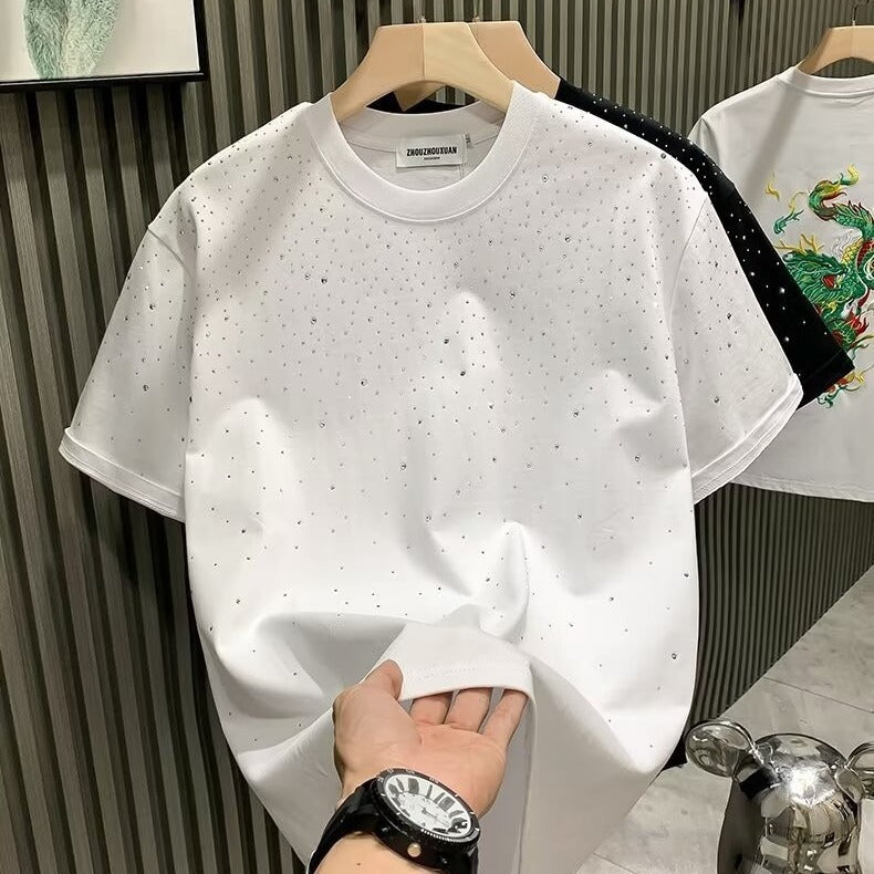 Fashion Trendy Brand Light Luxury Short Sleeves Star Hot Drill Niche Internet Celebrity