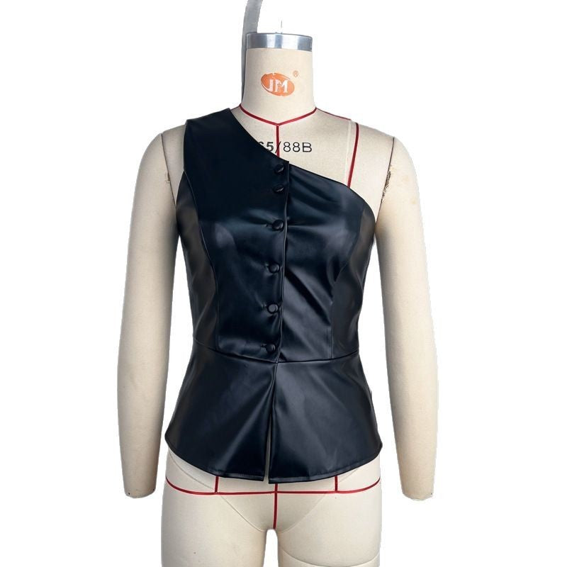 Women's Single-breasted Short Asymmetric Shoulder Off-shoulder Vest