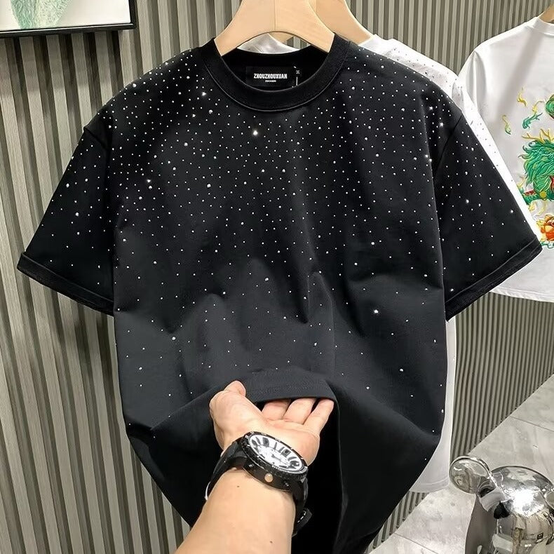 Fashion Trendy Brand Light Luxury Short Sleeves Star Hot Drill Niche Internet Celebrity