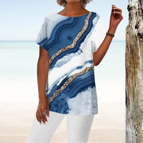 Casual Round Neck Short Sleeves Regular Pullover 3D Digital Printed T-shirt