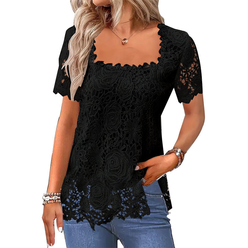 Rose Lace T-shirt Top For Women