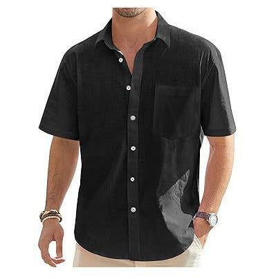 Men's Cotton And Linen Short Sleeve Shirt Top