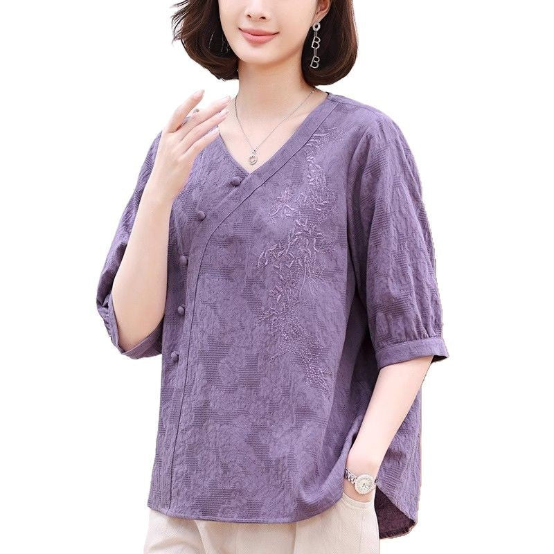 Short Sleeve T-shirt Women's Summer Cotton And Linen Chinese Style Top