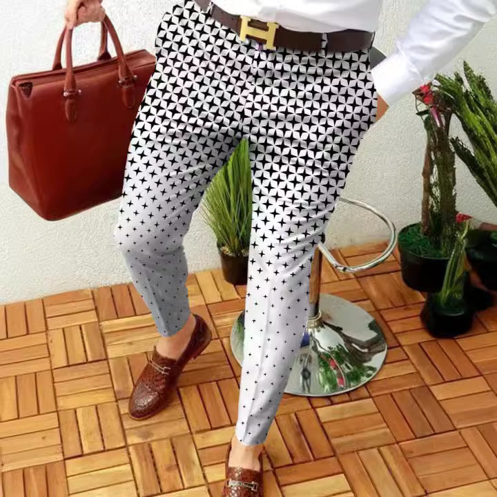 Autumn And Winter New 3D Printed Slim-fit Plaid British Casual Trousers