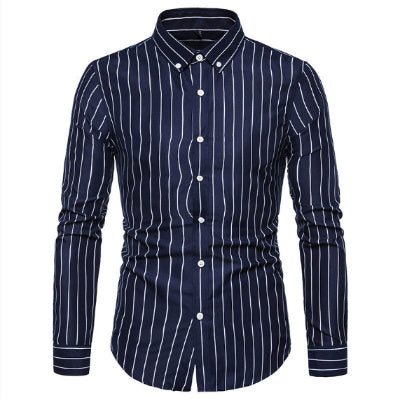 Men's Digital Printed Striped Long-sleeved Lapel Shirt
