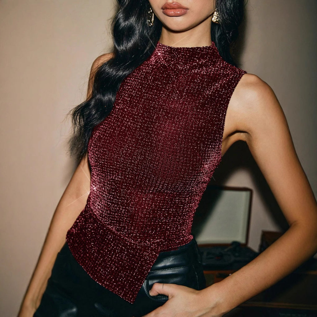 Sleeveless Sexy Slim Rhinestone Hot Girl Vest Women's Clothing