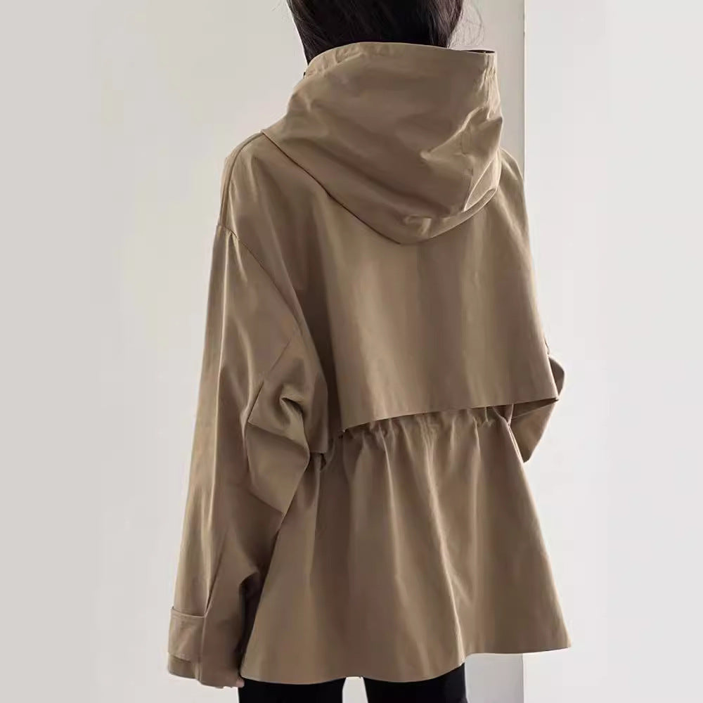 British Style Hooded Trench Coat Coat Women's Autumn Small
