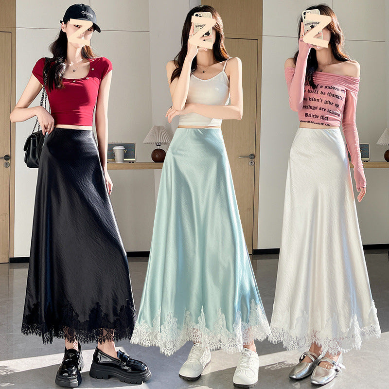 Spring And Summer Lace Acetate Satin Fishtail Skirt For Women
