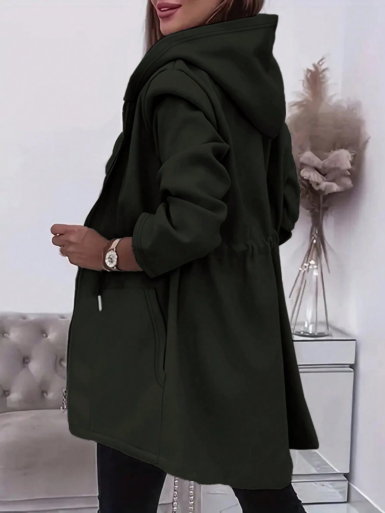 Women's Casual Beach Hooded Drawstring Pockets Thin Long Sweatshirt Sweatshirt