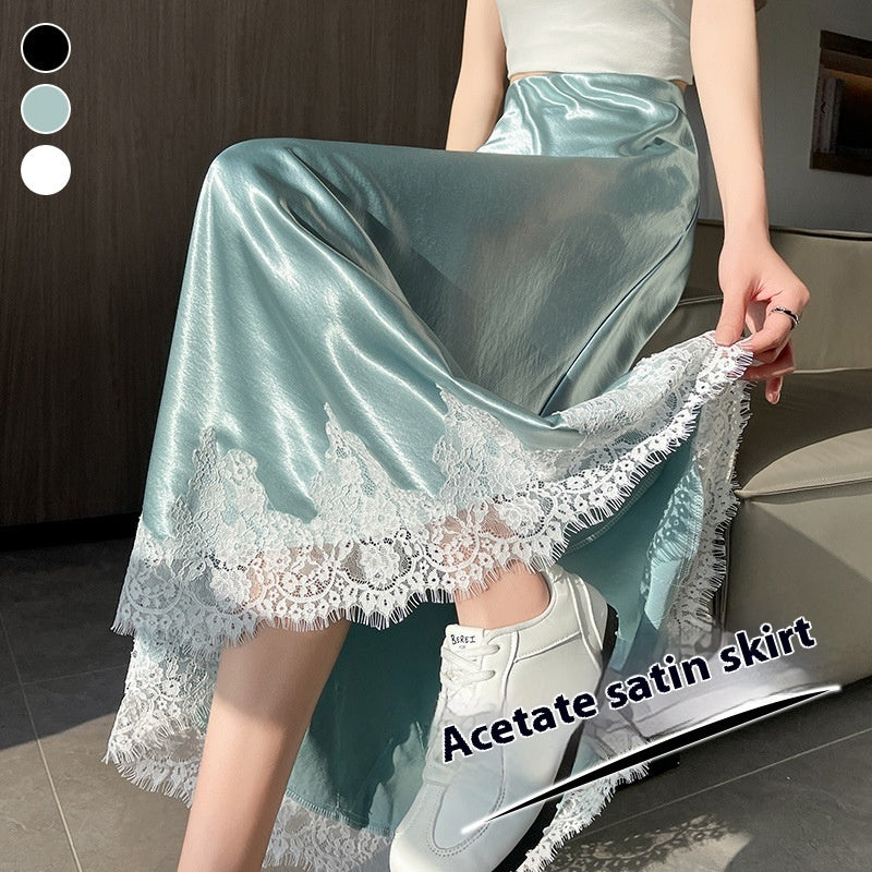 Spring And Summer Lace Acetate Satin Fishtail Skirt For Women