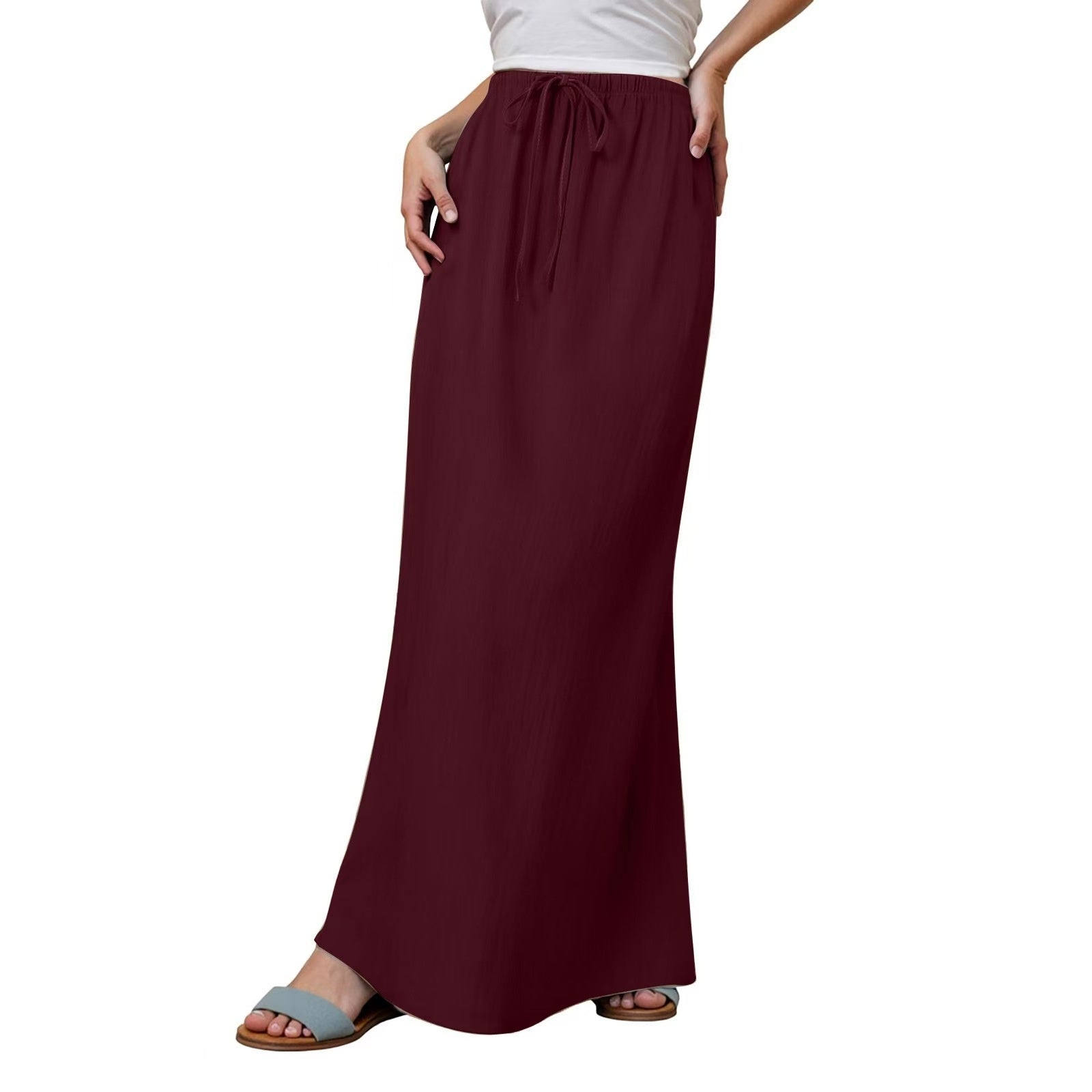 Women's Solid Color Drawstring Elastic Waist Skirt