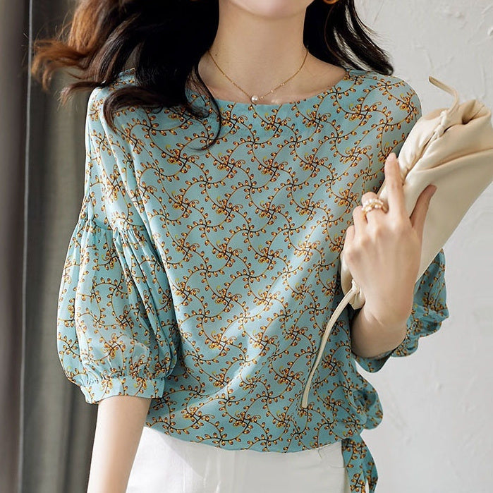 Women's Cropped Lantern Sleeve Floral Top
