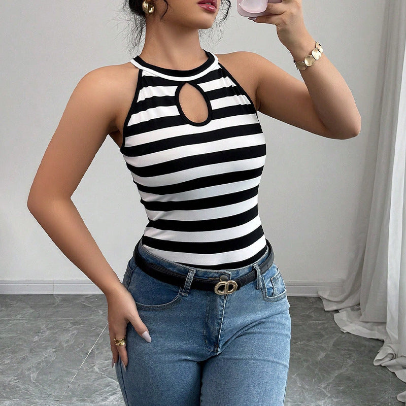 Striped Sleeveless Vest Female All-matching Jumper