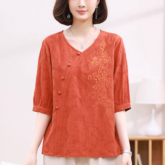Short Sleeve T-shirt Women's Summer Cotton And Linen Chinese Style Top