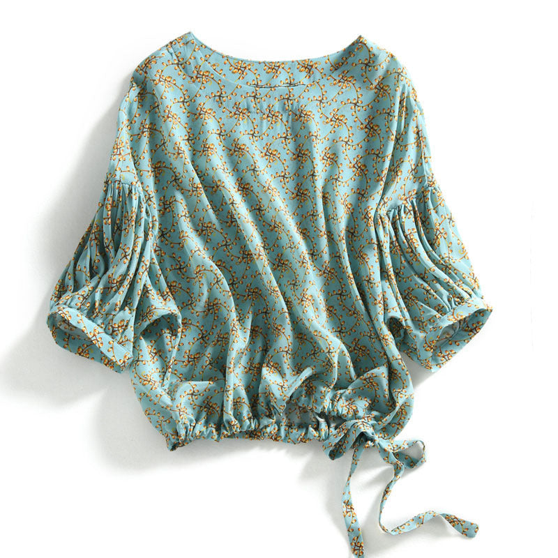 Women's Cropped Lantern Sleeve Floral Top