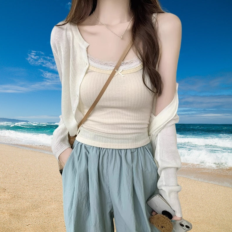 Sweet Spicy Girl Fake Two-piece Lace Spliced Camisole