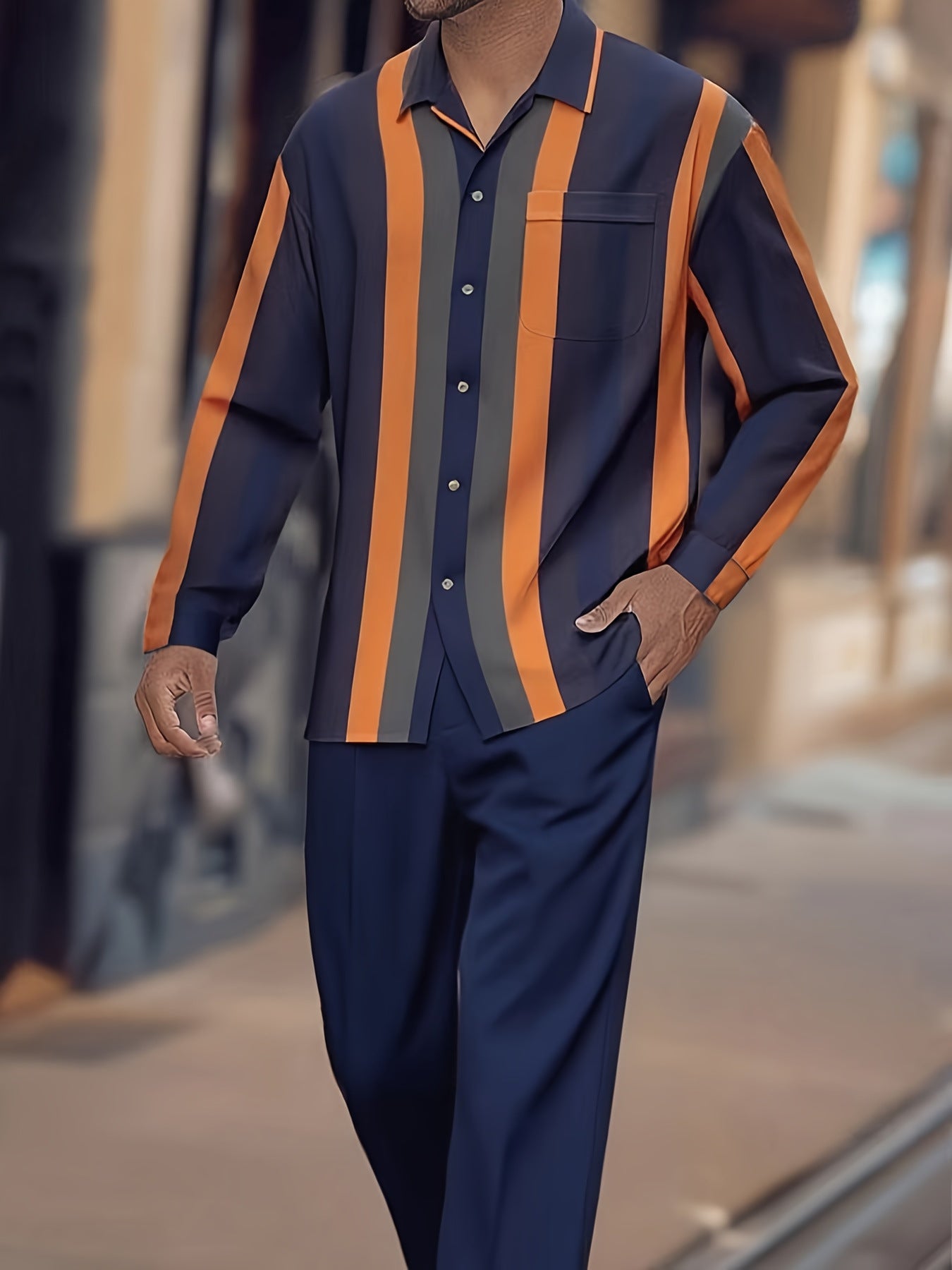 Print Striped Fashion Autumn Men's Suit