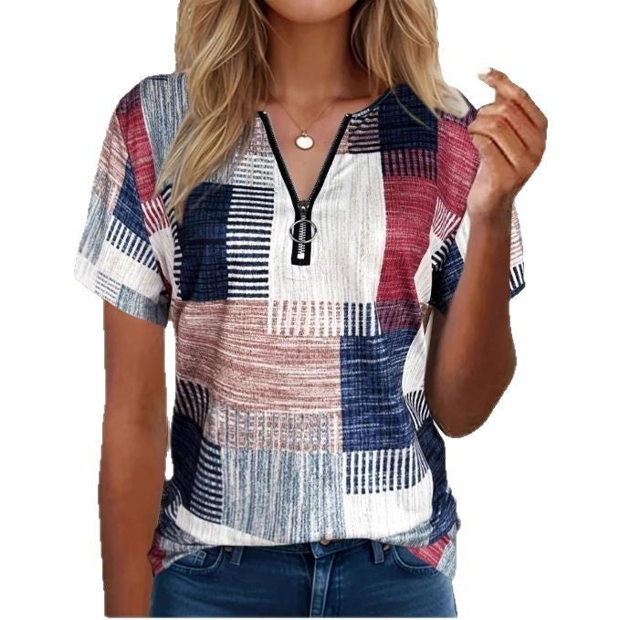 Fashion Casual All-match Square Pattern Short Sleeve