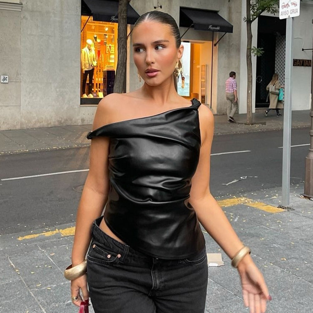 Ladies' Fashion Asymmetric Shoulder Sleeveless Vest