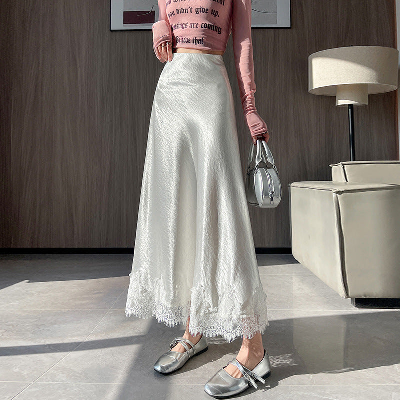 Spring And Summer Lace Acetate Satin Fishtail Skirt For Women