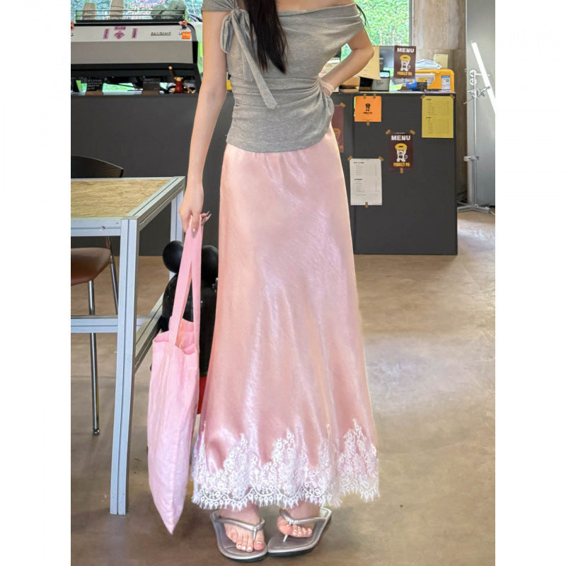 Spring And Summer Lace Acetate Satin Fishtail Skirt For Women