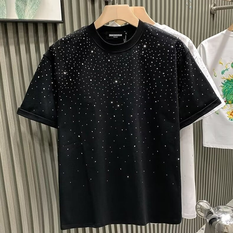 Fashion Trendy Brand Light Luxury Short Sleeves Star Hot Drill Niche Internet Celebrity
