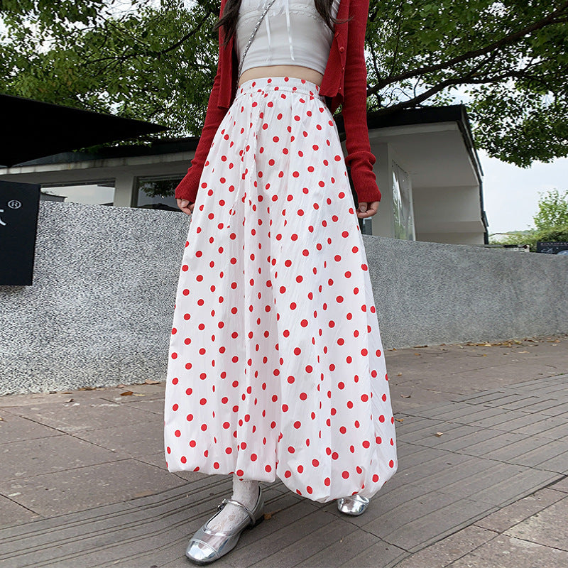 Japanese Summer Red Polka Dot Skirt Women