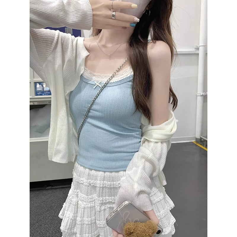 Sweet Spicy Girl Fake Two-piece Lace Spliced Camisole