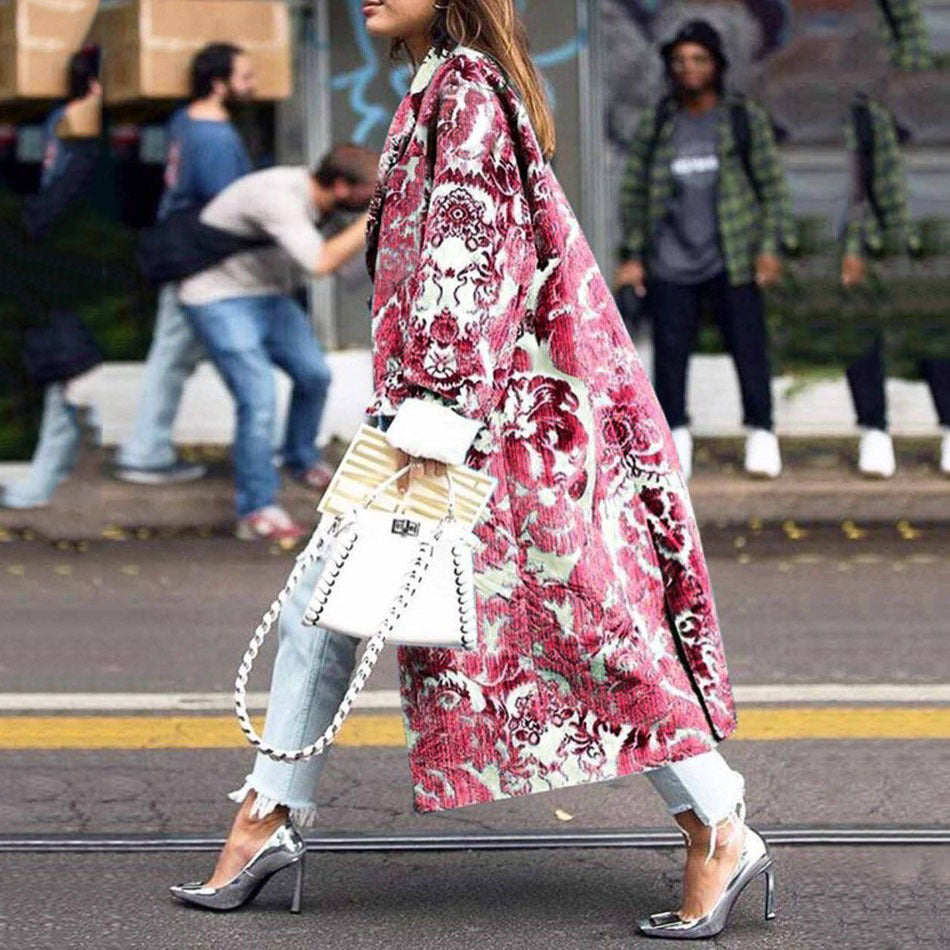 Fashion Loose Ankle Print Woolen Coat
