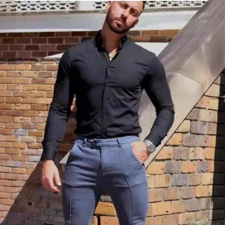 Men's Sports And Leisure Long Sleeve Lapel Shirt