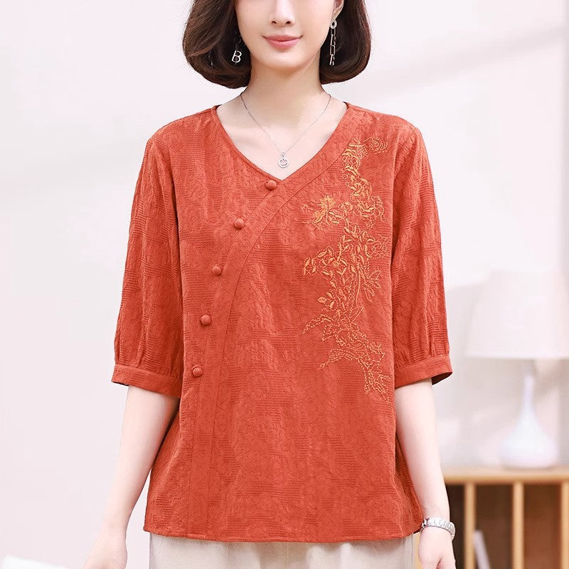 Short Sleeve T-shirt Women's Summer Cotton And Linen Chinese Style Top