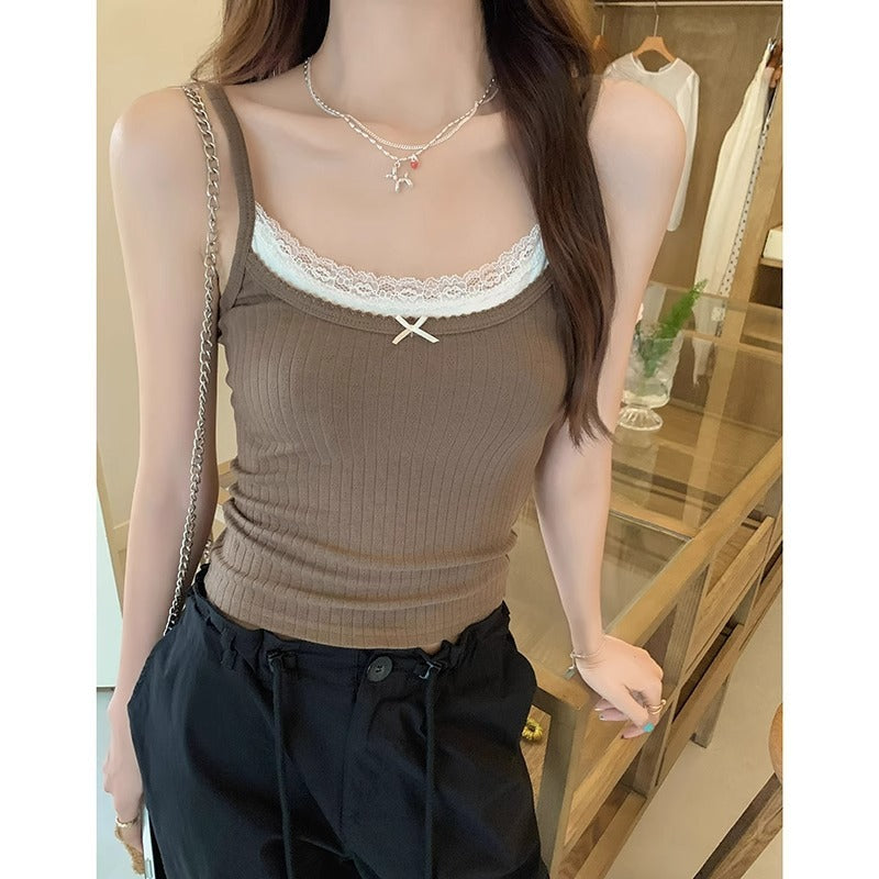 Sweet Spicy Girl Fake Two-piece Lace Spliced Camisole