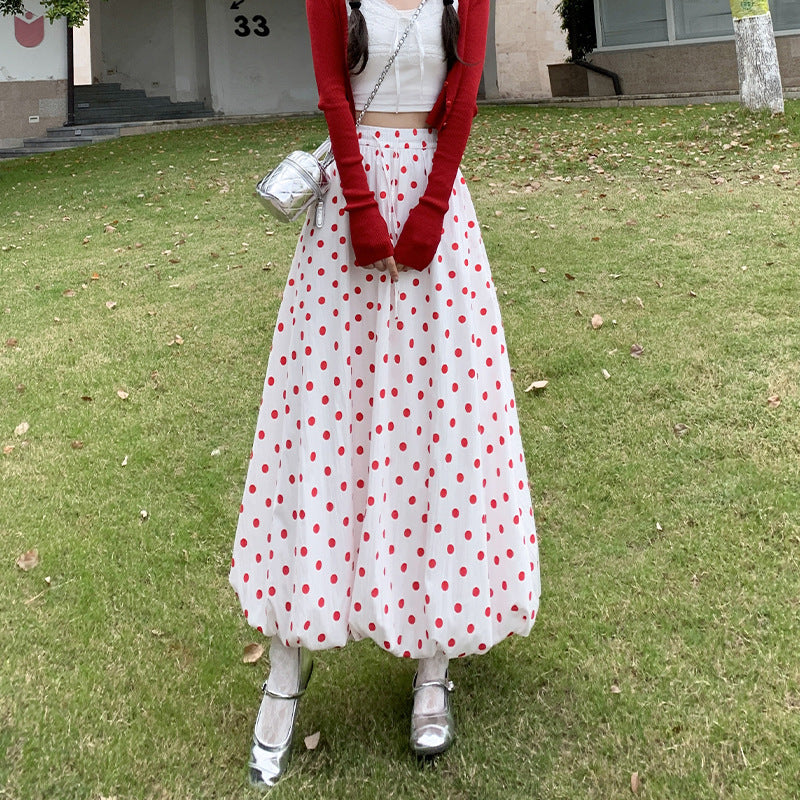 Japanese Summer Red Polka Dot Skirt Women