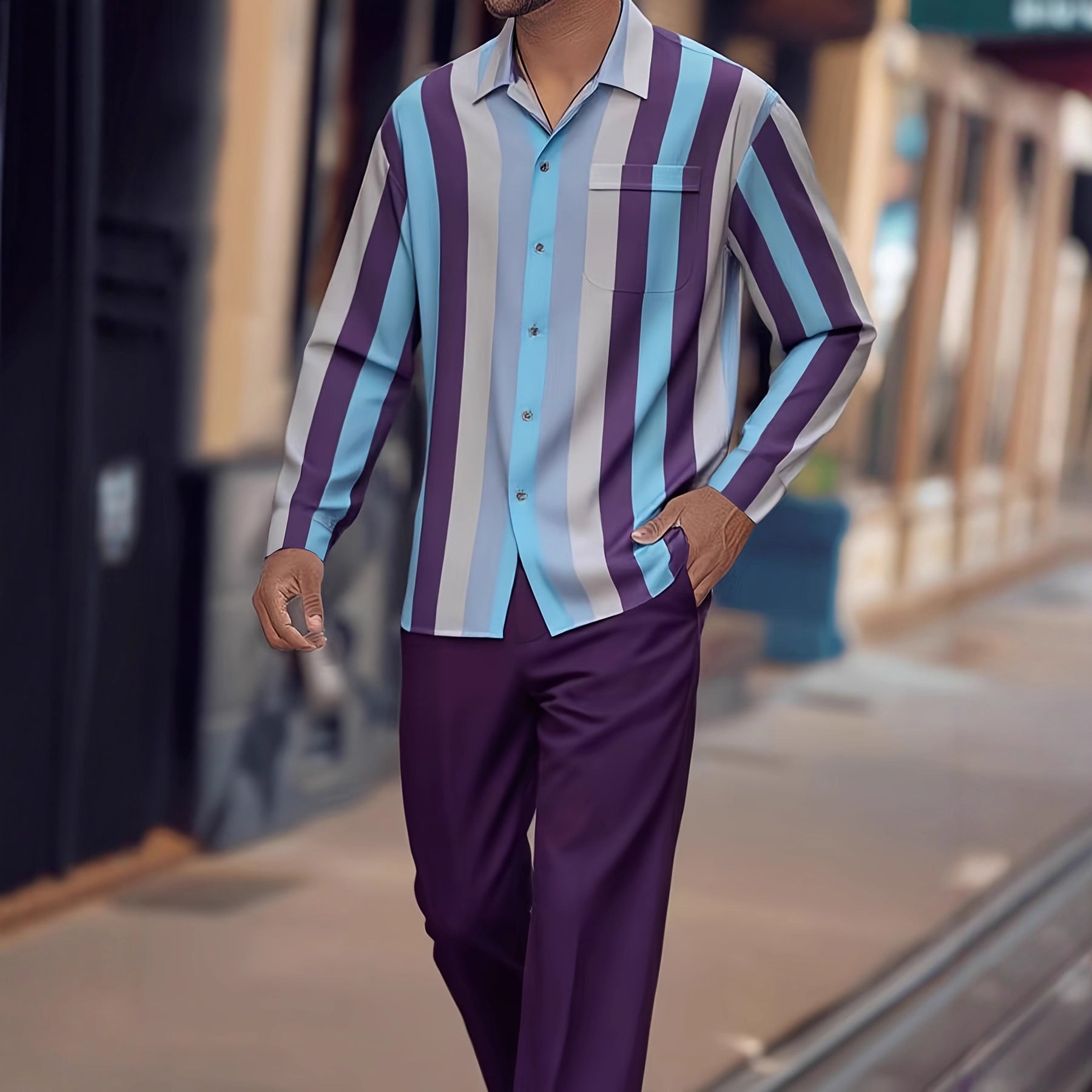 Print Striped Fashion Autumn Men's Suit