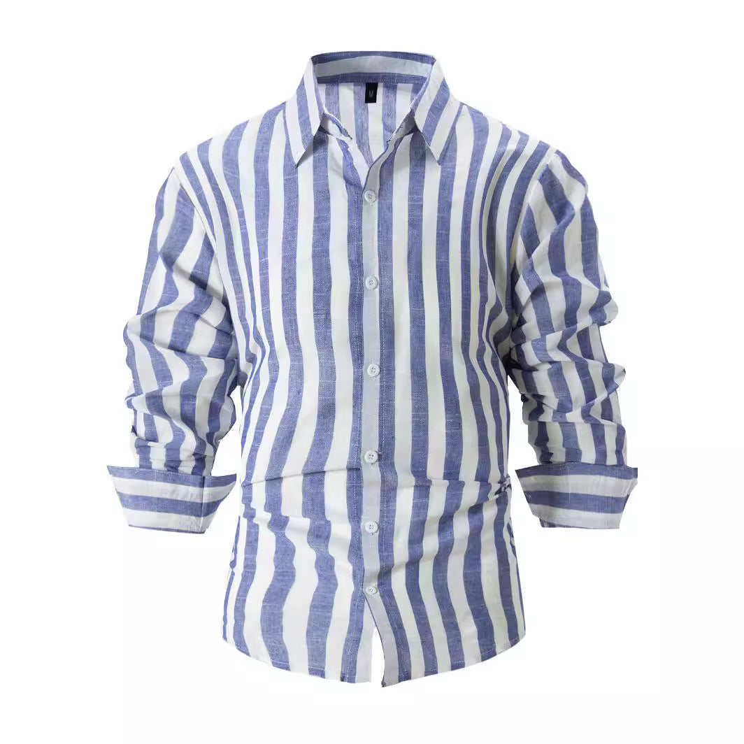 Men's Yarn-dyed Striped Casual Loose Long-sleeved Shirt
