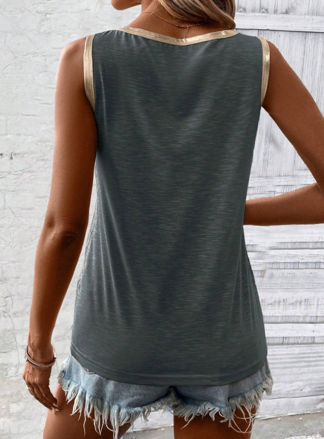Block Edge Decor Casual Tank Top