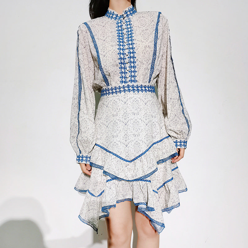 Women's Fashion Balloon Sleeve Top Skirt Two Piece Set