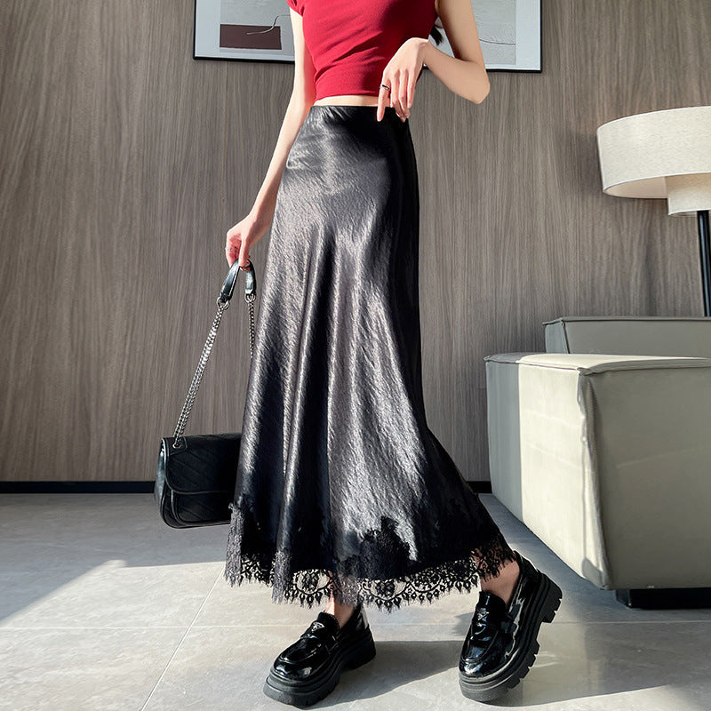Spring And Summer Lace Acetate Satin Fishtail Skirt For Women