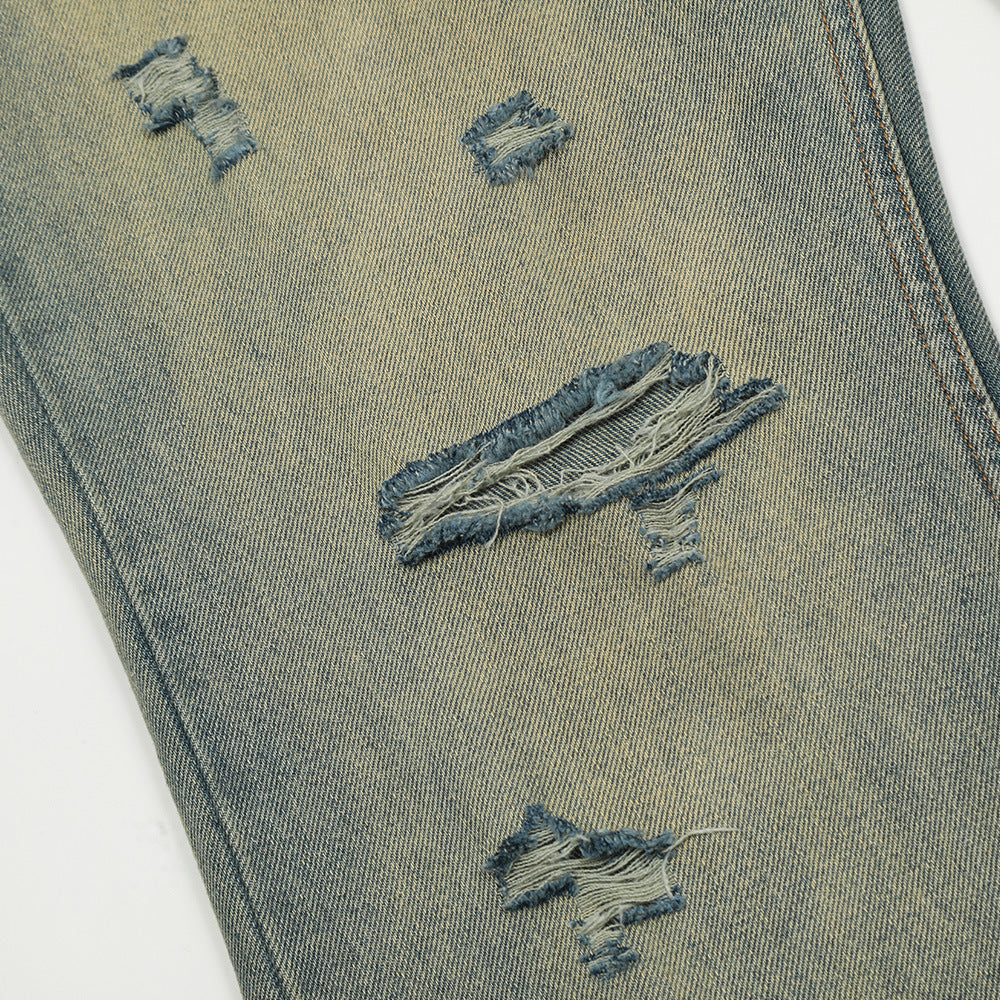 Heavy Industry Washing Hole Denim Trousers Men