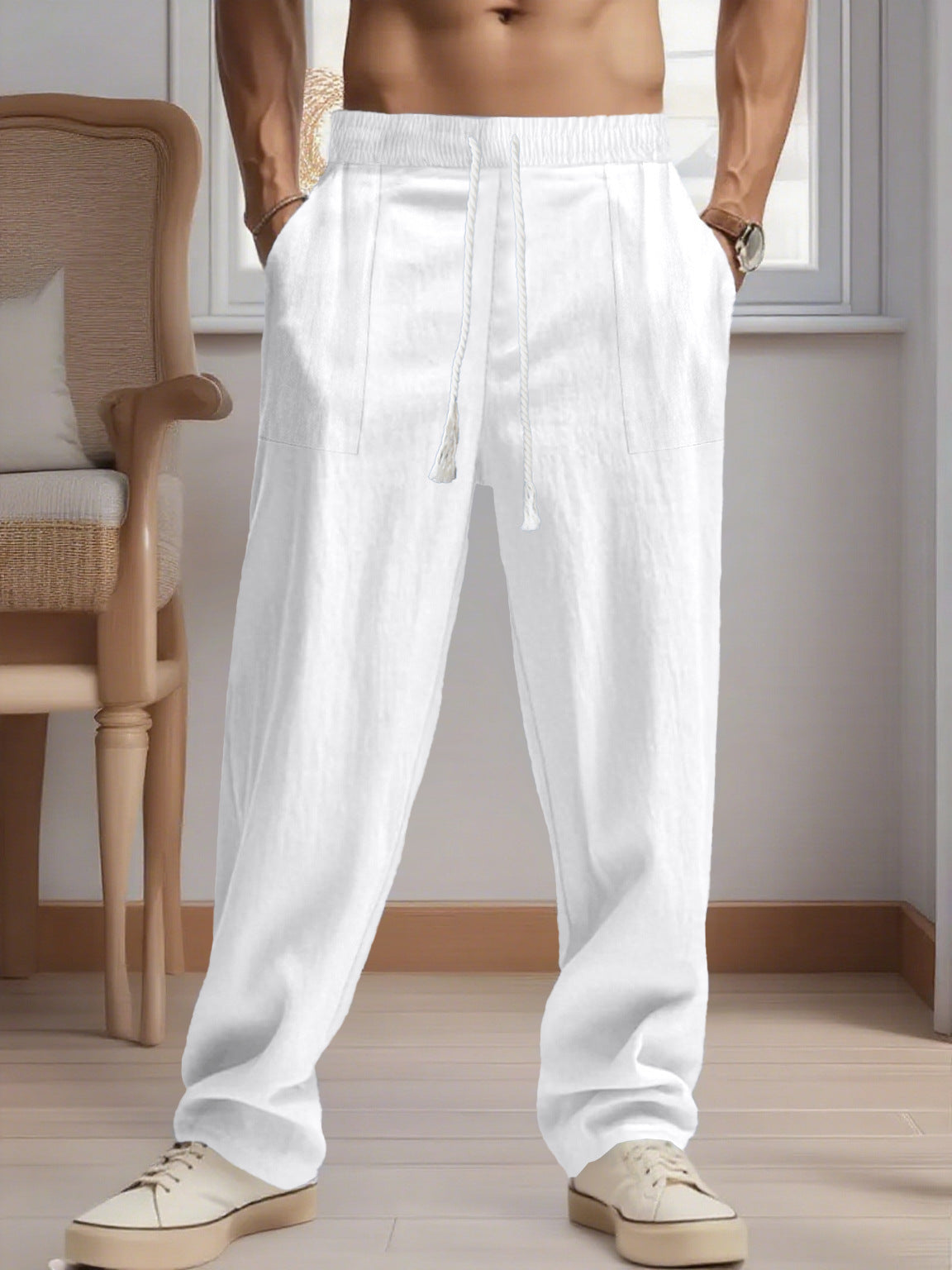 New Men's Loose Linen Leisure Wide Leg Trendy Beach