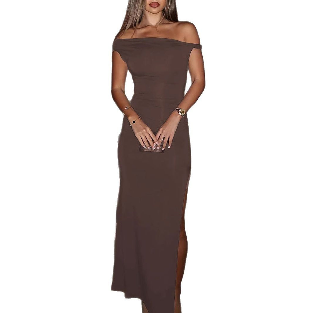 New One-shoulder Diagonal Collar Dress Sleeveless Lace-up