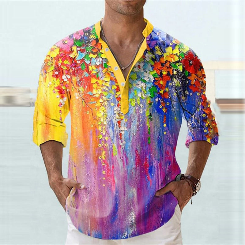 European And American 3D Digital Thermal Transfer Short Sleeve Shirt
