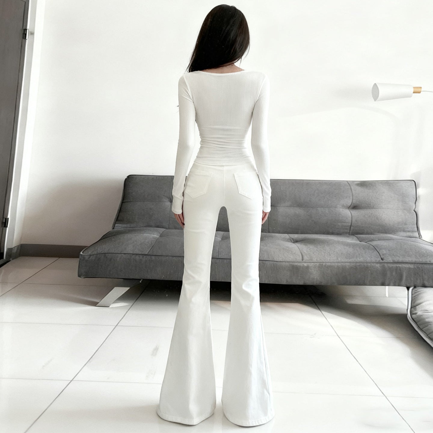 Design Breasted Access Control Waist Slimming And Hip Lifting Denim Trousers