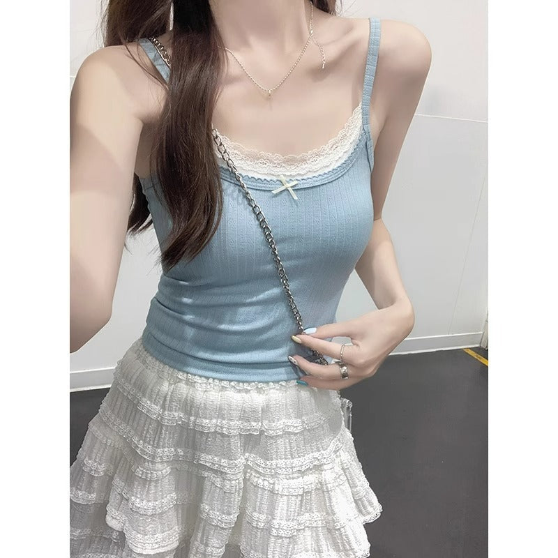 Sweet Spicy Girl Fake Two-piece Lace Spliced Camisole