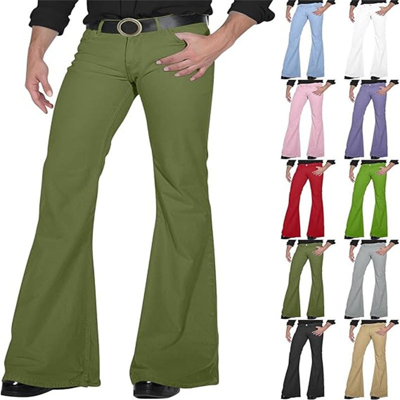 Solid Color Daily Casual Stretch Slim Retro Bell-bottom Pants