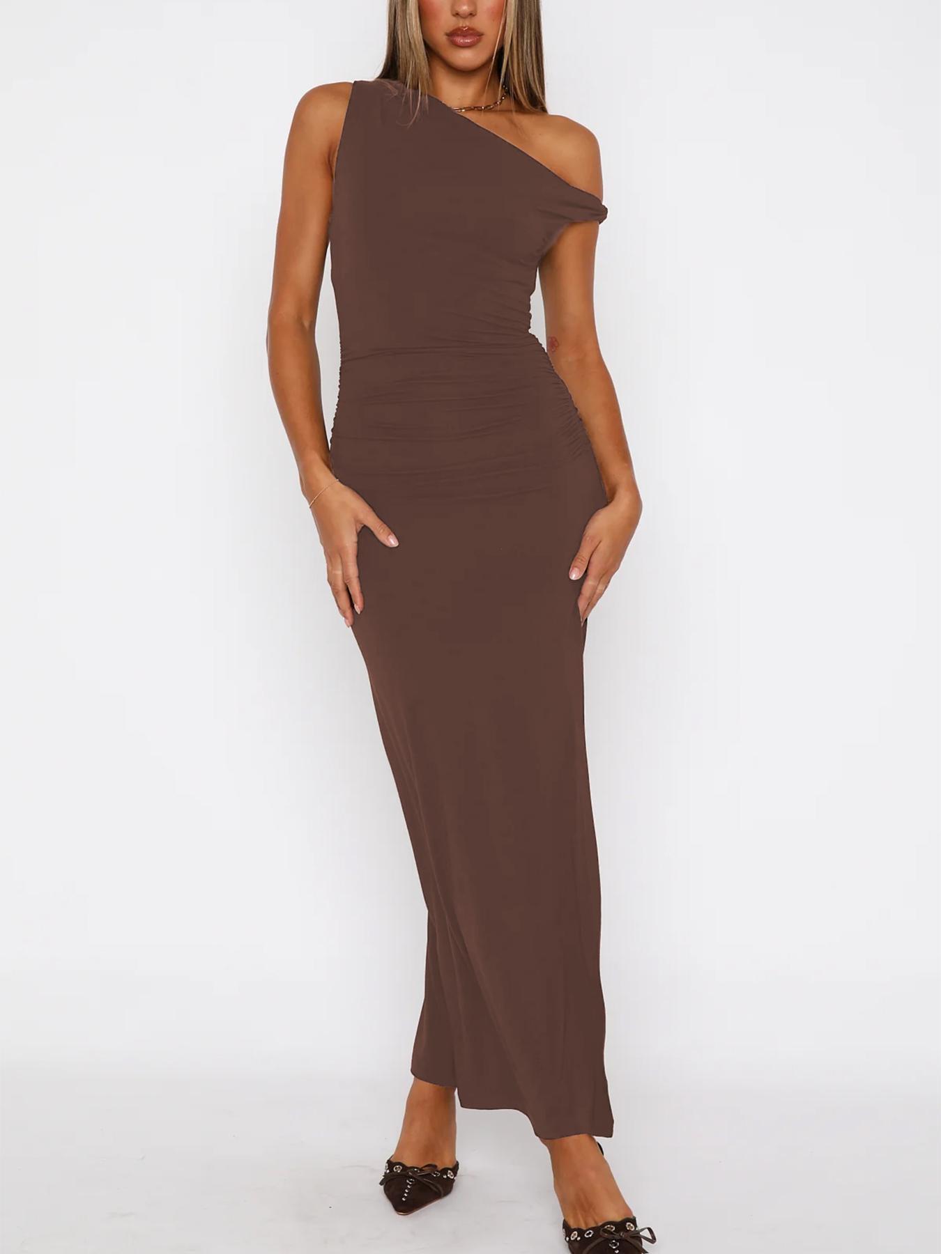 New One-shoulder Diagonal Collar Dress Sleeveless Lace-up