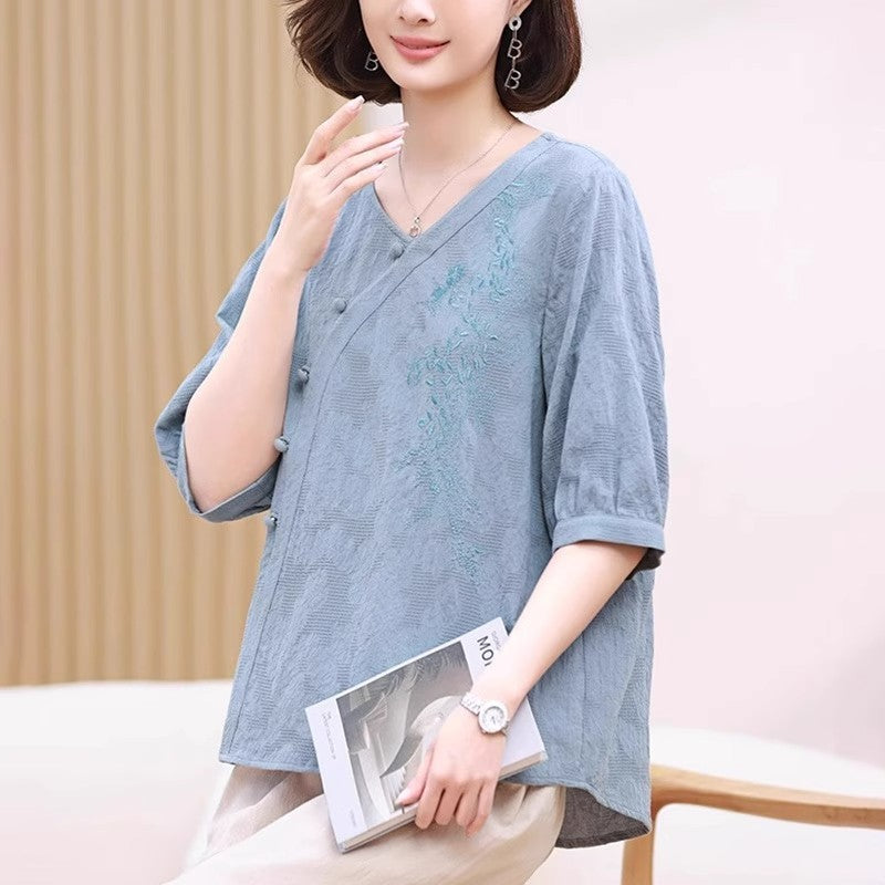 Short Sleeve T-shirt Women's Summer Cotton And Linen Chinese Style Top