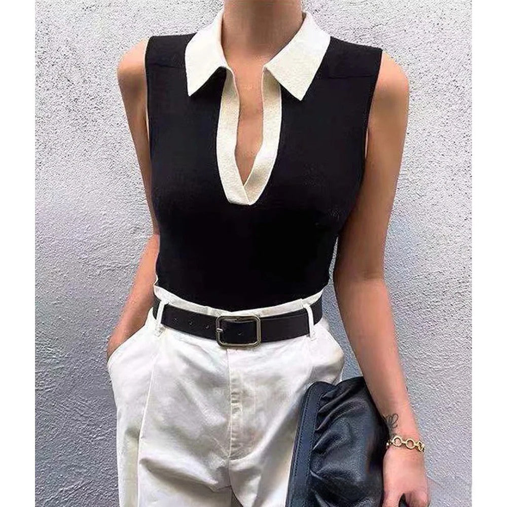 Solid Color Round Neck Pullover Women's Knitted Vest