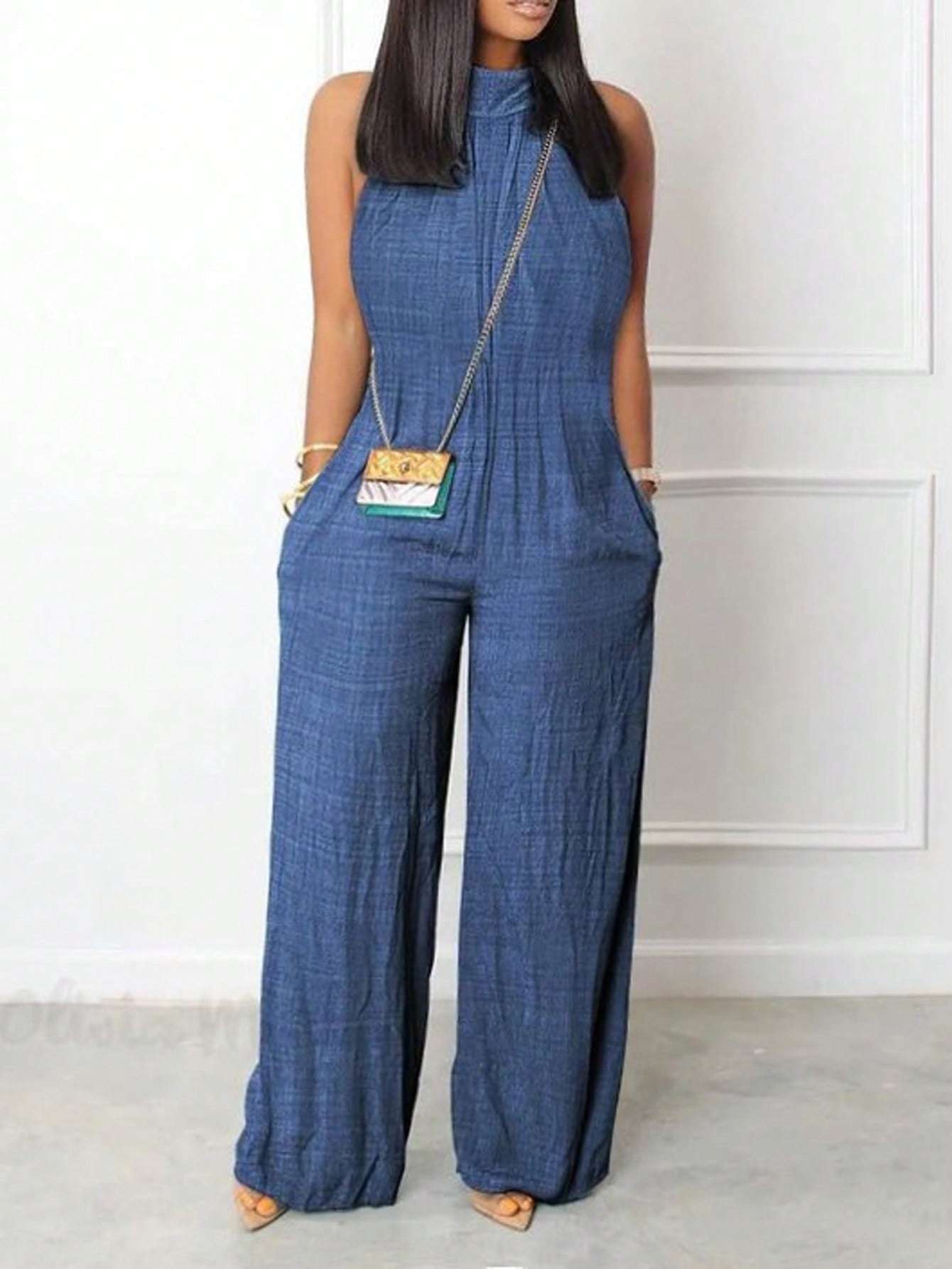 Sleeveless Halter Ruffled Young Women's Jumpsuit