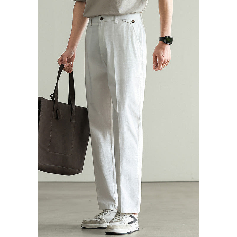 Cotton Blended Elasticated Slacks Men's Straight